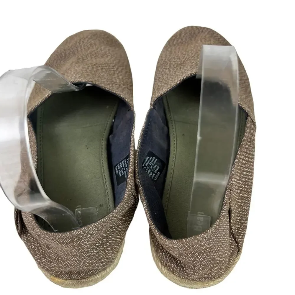 L.L. BEAN Brown Tan Slip On Espadrille Flats Loafers Casual Canvas Shoes sz 7.5